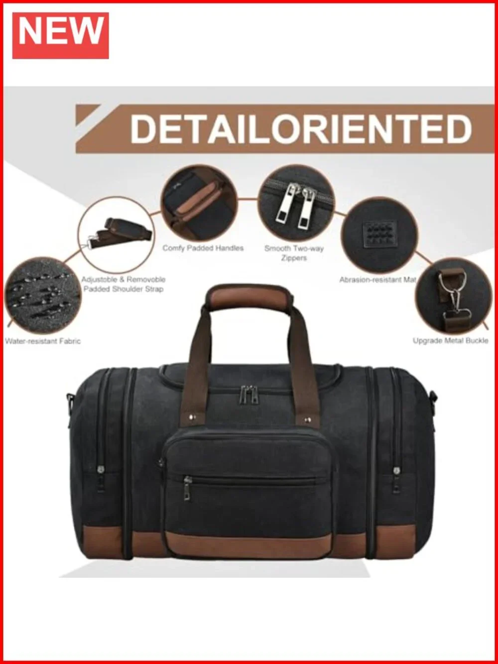 Canvas Travel Duffel Bag 50L Expandable Carry On Weekend Gym Luggage